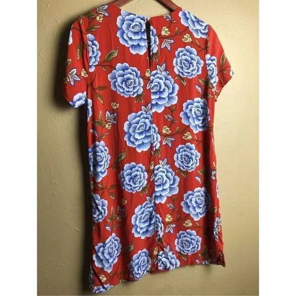 Forever 21 Women Size Medium Rust Floral Short Sleeve Button Back Dress - Picture 6 of 12